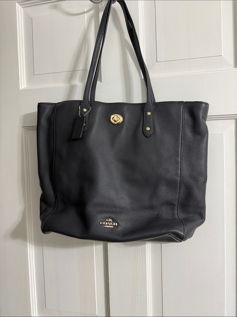 Coach Black Pebbled Leather Tote with Gold Turnlock